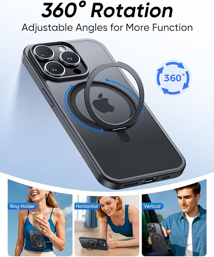 MAGIC JOHN 360° Rotatable Magnetic Invisible Stand for iPhone 14 Pro Max Case [Anti-Slip Grip] [Compatible with MagSafe] 16FT Shockproof for iPhone 14 Pro Max Case with Kickstand Black