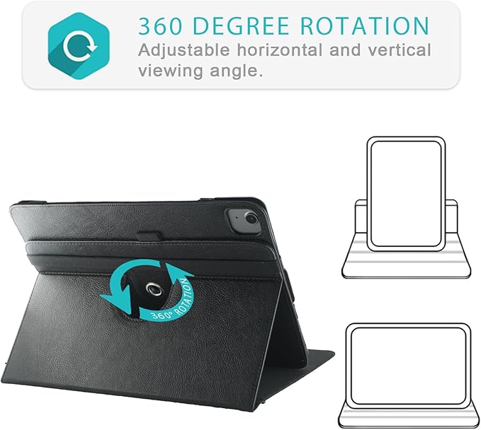 Case Compatible with Tablet iPad Air 13 inch M3 2025 iPad Air/Pro 13 M2 inch 2024Cover 360° Rotating Stand PU Leather for iPad Pro 12.9 inch 6th/5th /4th/3rd Gen Auto Wake/SleepBlack