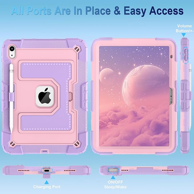 WESOROL Case for iPad A16 11th/10th Generation 2025/2022 with Pencil Holder Shoulder Strap iPad Case 10th Generation Shockproof Cover for iPad 11th/10th Gen CasesPurple Rose