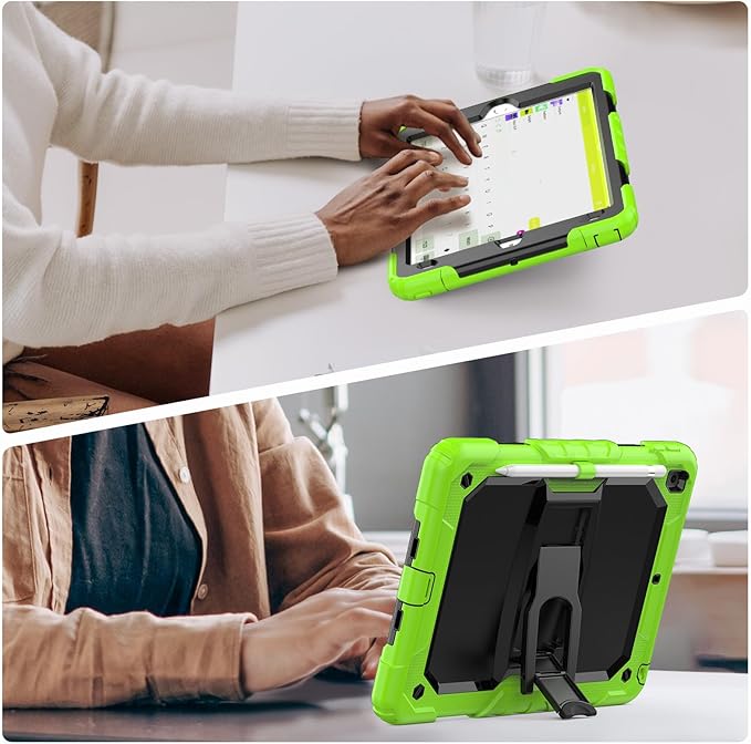HXCASEAC Kids Case for iPad 9th/8th/7th Generation Full Body Protective Design | Foldable Stand | Screen Protector | Pencil Holder Durable for iPad 9th Gen / 8th Gen 10.2 inch Dark Green