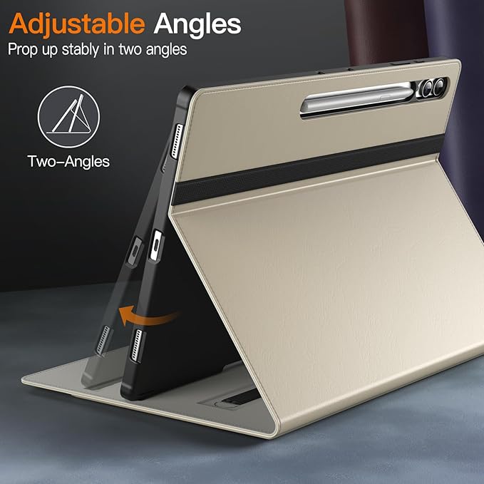 JETech Case for Samsung Galaxy Tab S10 Ultra/Tab S9 Ultra 14.6-Inch with S Pen Holder PU Leather Business Folio Stand Protective Tablet Cover with Pocket &amp Straps Multi-Angle Viewing (Beige)