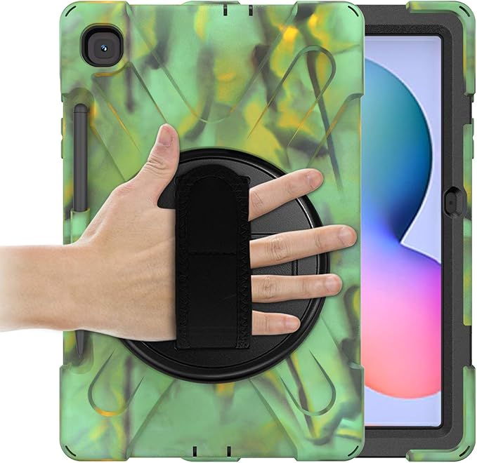 KIQ Shield Series Galaxy S6 Lite Case Heavy Duty Tablet Shockproof Rugged Tab S6 Lite Cover W/Stand Shoulder Strap for Samsung Galaxy Tab S6 Lite 10.4 Inch 2022/2020 P610/P613/P615/P619 - Camouflage