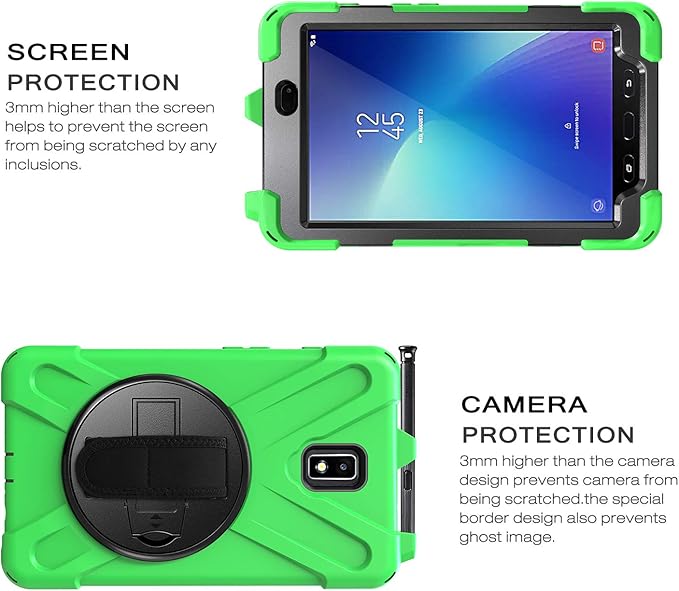 Case for Samsung Galaxy Tab Active 2 8.0 T390 T395 T397 Military Grade [15 ft Drop Tested] Full-Body Shockproof Protective Cover with 360° Rotation Stand Hand Strap &amp Pencil Holder