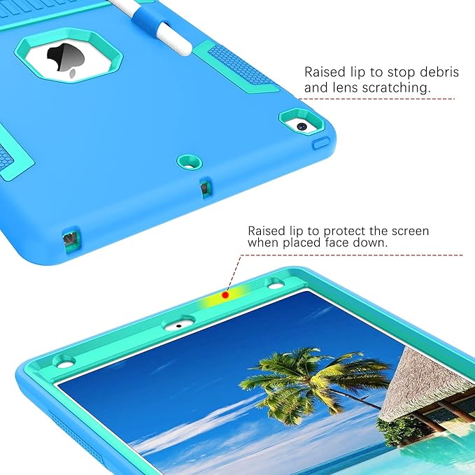 BENTOBEN Case for iPad 9th/8th/7th Gen Blue/Green 3 in 1 Heavy Duty Rugged Shockproof Protective Cover with Stand Pen Holder
