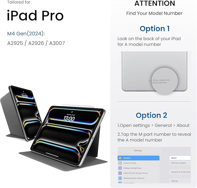 tomtoc iPad Pro Detachable Folio Case for 2024 13 Inch iPad Pro M4 Separable Slim Protective Panel &amp 4-Modes with Ultra-Light Fiberglass Material Support Apple Pencil Pro &amp Auto Wake/Sleep
