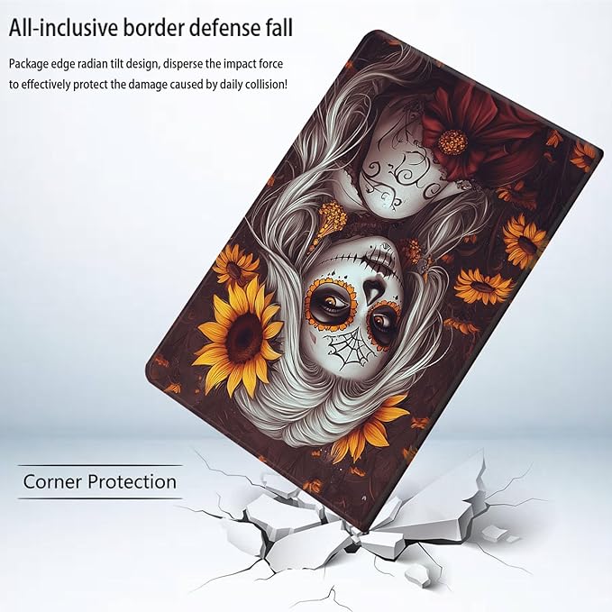 Bxgolkgd Tablet Case for Amazon Fire HD 10/10 Plus(13th/11th Generation) 10.1 InchShockproof Stand Cover with Heat DissipationAuto Wake/Sleep FunctionDay of The Dead Sunflower
