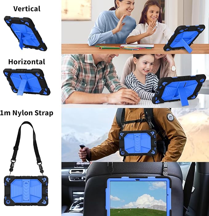 JKSML Case for Samsung Galaxy Tab A9+ / A9 Plus 11 inch 2023 Military Grade Drop Protection Cover with Built-in Kickstand &amp Shoulder Strap for Tab A9+ Tablet (SM-X210/X216/X218) Black + Blue
