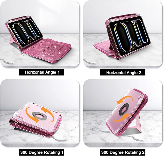 E NET-CASE Case for iPad Air 11 M4/M3/M2 (2026/2025/2024)/iPad (A16) 11th Gen 11 2025/iPad Air 5th/4th Gen (2022/2020) 10.9with Pen Holder/Hand Strap/Carrying Shoulder Strap (Pink)