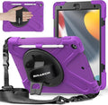 BRAECNstock for Apple iPad 9th/ 8th/ 7th Generation Case 10.2 Shockproof Protective Kids Case with Screen Protector Pencil Holder Rotating Stand+Hand Strap Shoulder Strap Purple