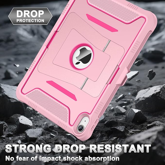 Soke Case for iPad (A16) 11th Generation 11-Inch 2025 /10th Generation 10.9-Inch 2022 with Screen Protector and Multi-Angle Kickstand Rugged Full Body Heavy Duty Protective Cover - Pink