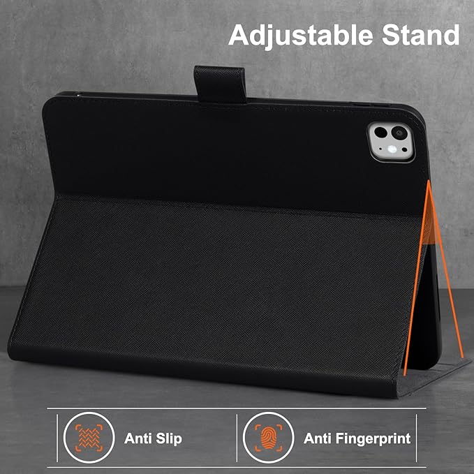 Gexmil Leather Case for iPad Pro 11 Inch (M5/M4) 2025/2024 with Magnetic Closure Adjustable StandProtective Shockproof Leather Smart Folio Cover Auto Sleep/Wake Anti-SlipCross-Hatched Black