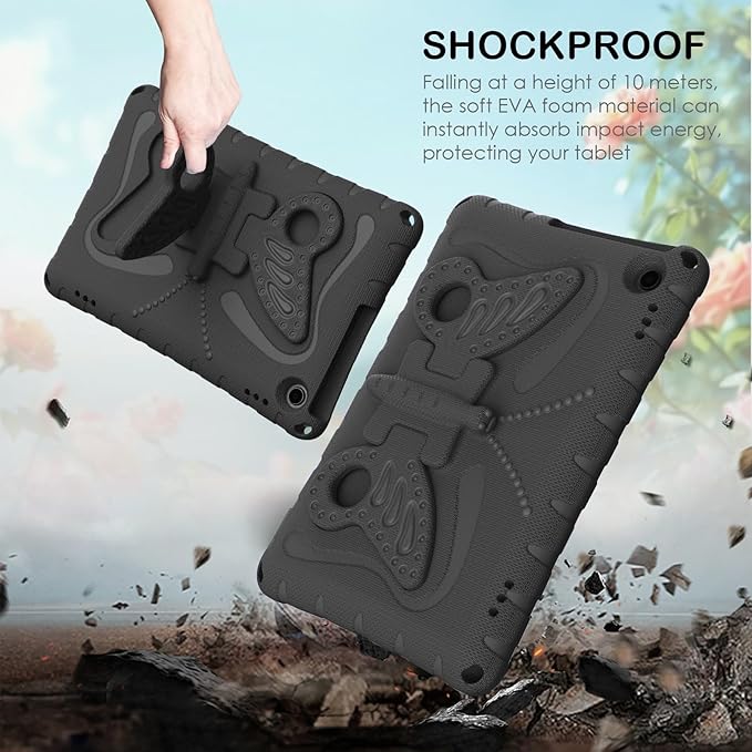 Kids Case Compatible with Kindle Fire HD 10 Tablet (13th/11th Generation 2023/2021 Release) Lightweight Shockproof Case EVA Foam Cover with Shoulder Strap &amp Stand Cover for Boys Girls(Black)