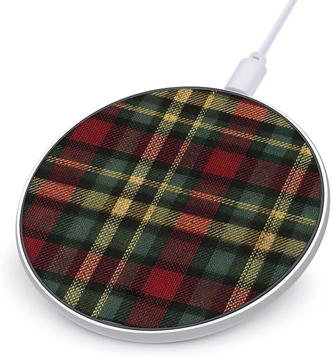 Tartan Plaid Red Green Fast Portable Charger 10W Funny Graphic Phone Charging Pad with USB Cable