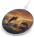 Dolphins Jumping Out of The Water at Sunset Wireless Charger Fast Wireless Charging Pad with USB Cable 10W Anti-Slip Magnetic Wireless Charger Portable Slim Charger Puck Travel Charging Station
