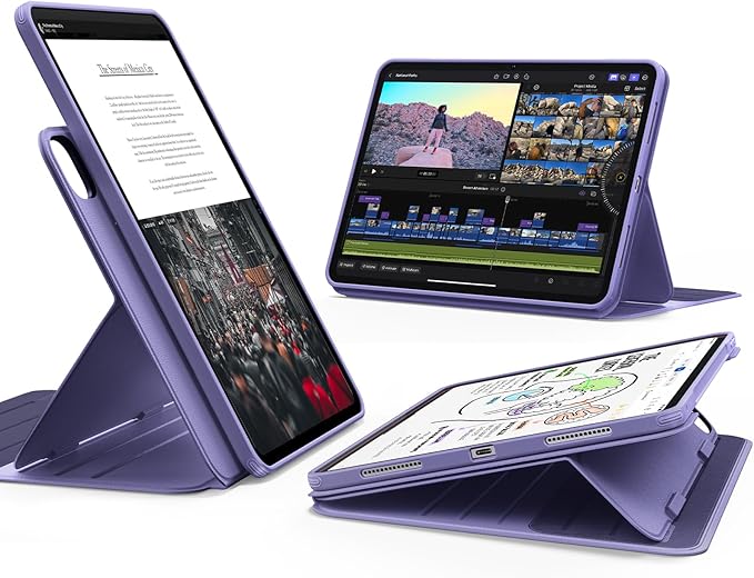 ESR for iPad Pro 13 Inch Case (M5/M4) 2025/2024 Rotating Case with Removable Magnetic Cover Adjustable Portrait/Landscape Stand 9 Standing Angles Shift Series Purple