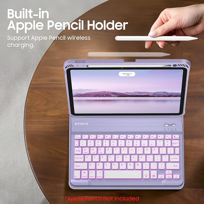 Fintie Backlit Keyboard Case for iPad Air 11-inch M4/M3/M2 (2026/2025/2024) iPad Air 5th/4th Gen 10.9 Inch - Soft TPU Cover with 7 Color Backlight Detachable Bluetooth Keyboard Lilac Purple