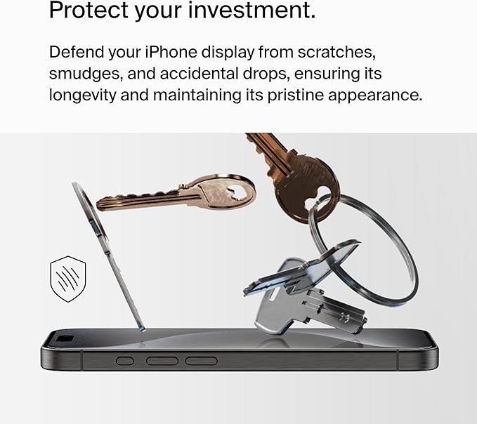 Belkin ScreenForce UltraGlass 2 Treated iPhone 15 Pro Screen Protector - Scratch-Resistant 9H Hardness Tested Glass w/Slim Design - Includes Easy Align Tray for Bubble-Free Application