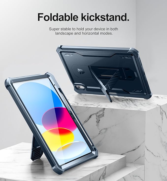 Dexnor for iPad 10th Generation Case (2022) with Built-in Screen Protector - [Pencil Holder and Kickstand] Heavy Duty Shockproof Full Body Protective Cover for iPad 10.9 Inch 10th Gen Case-Blue