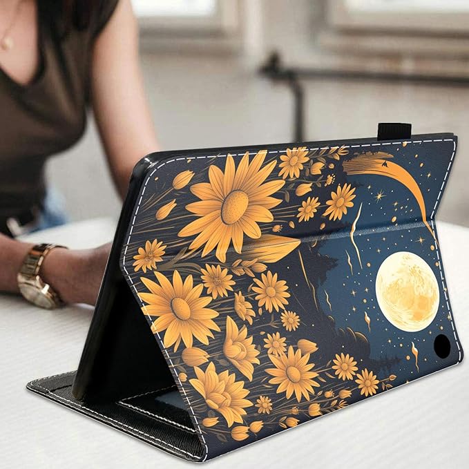 Case for All-New Amazon Fire HD 10 &amp 10 Plus Tablet 10.1 (13th/11th Generation 2023/2021 Release) Slim Stand Folio Cover with Card Slot &amp Auto Wake/Sleep Daisy Garden Under The Moon