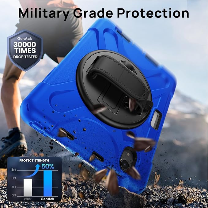 Gerutek Case for iPad mini 7 (A17 Pro) 2024/Mini 6 2021 8.3 inch Shockproof Cover for iPad mini 7/6th Generation with Screen Protector 360° Rotating Stand Hand/Shoulder Strap Pencil Holder Blue