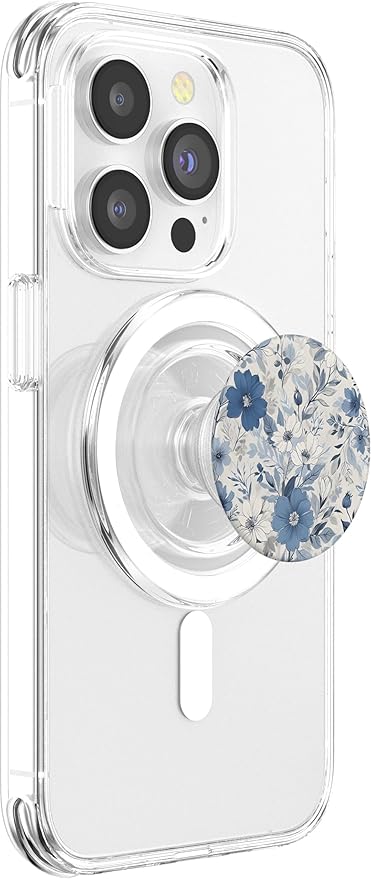 White Blue Floral Pattern PopSockets PopGrip for MagSafe