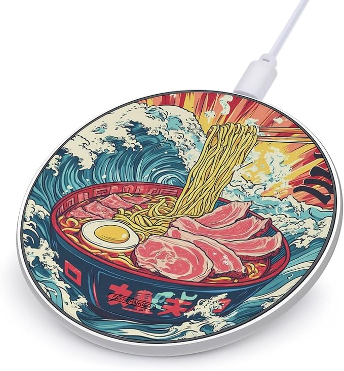 Ramen Chicken Flavor Noodle Soup Wireless Charger Anti-Slip Wireless Charging Pad Slim Charger Mat for Men Women