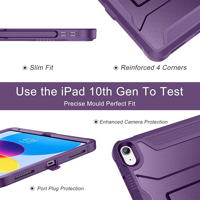 Soke Case for iPad (A16) 11th Generation 11-inch 2025 iPad 10th Generation 10.9-inch 2022 with Built-in Screen Protector and Kickstand Rugged Full Body Protective Cover - Purple