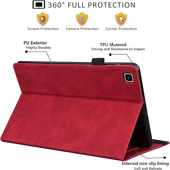 Flip Case for Samsug Galaxy Tab A9+ Plus 11 inch (SM-X210/X216/X218) PU Leather Stand Soft Back CoverAdjustable Stand Shell w/Card Slots/Pen Holder/Front Pocket - Red