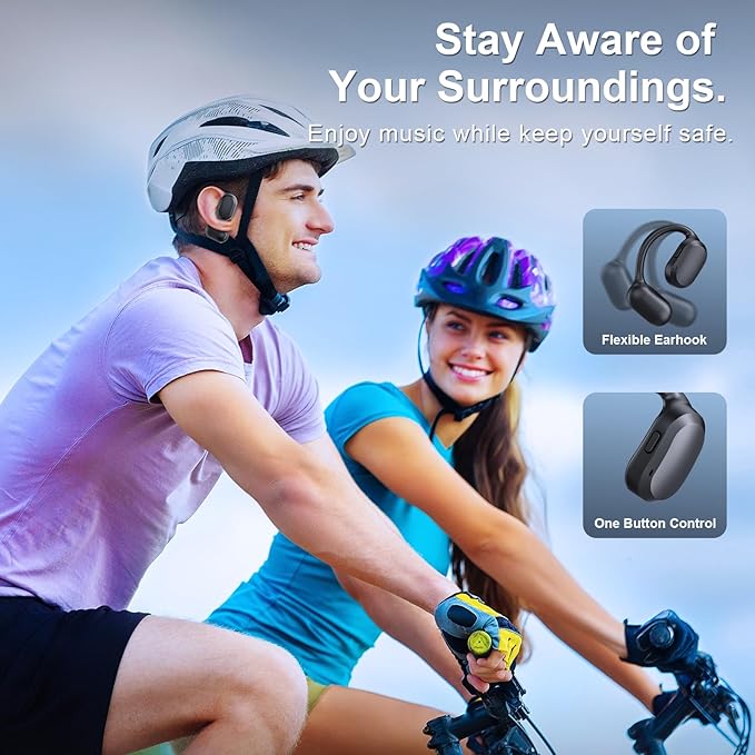 TTQ Open Ear Headphones Open Ear Earbuds IPX7 Waterproof Bluetooth 5.3 True Wireless Sports Over Ear Earbuds with Earhooks Built-in Mic Crystal-Clear Calls for Running Workout Cycling Driving