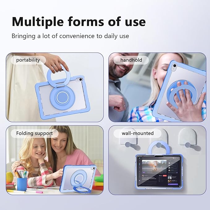 Case for iPad (A16) 11th /10th Generation 11 Inch 2025/10.9 inch 2022with Screen Protector360 Rotating Metal StandClear BackHeavy Duty Shockproof for Kids Case Blue