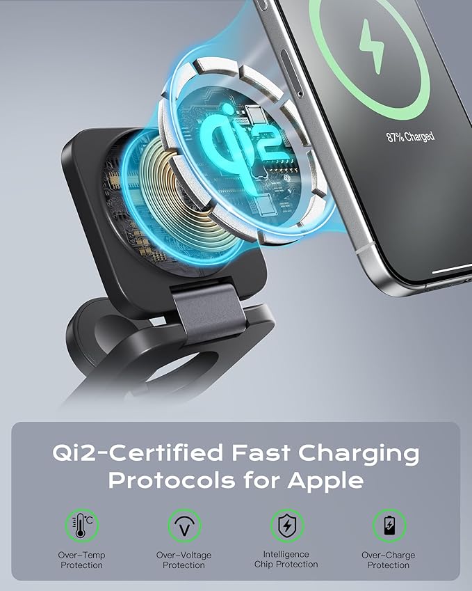 Qi2 Certified 3 in 1 Travel Charger MagSafe Compatible Upgraded Foldable Wireless Charger Stand Mag-Safe 3 in 1 Charging Station15W Fast Charging for iPhone 17/16/15/14/13/12 Apple Watch AirPods