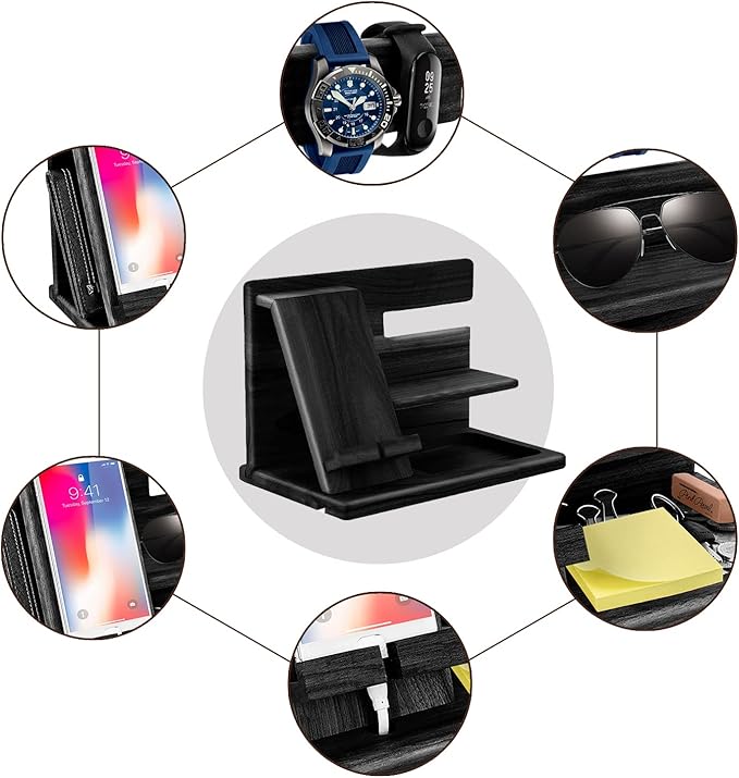 Gifts for Men Christmas Wood Phone Docking Station Mens Gifts for Birthday or Gifts for Dad Fathers Day Desk Workspace Organizer Nightstand Organizer Key for Wallet &amp Watch Holder Husband Chris