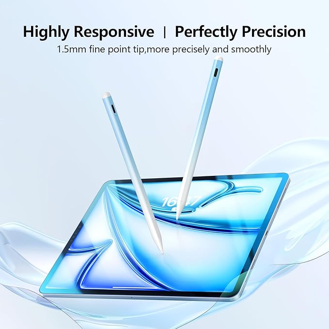 Stylus Pen for iPad 6th-11th Generation-2X Fast Charge Active Pencil Compatible with 2018-2025 Apple iPad Pro 11/12.9/M4 iPad Air 3/4/5/M2/M3iPad mini 5/6 Gen-White Blue