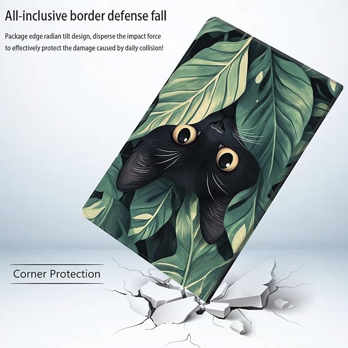 Bxgolkgd Tablet Case for 6.8 Kindle Paperwhite (11th Generation-2021) &amp Kindle Paperwhite Signature EditionAuto Wake/Sleep FunctionBlack Cat Tropical Leaf