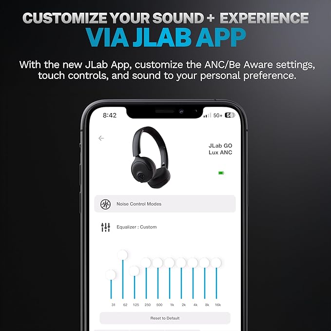 JLab Go Lux ANC Wireless Headphones Mauve Hybrid Active Noise Cancelling Premium On-Ear Bluetooth Headset Customizable Sound Be Aware Mode Cloud Foam Comfort Multipoint Connection