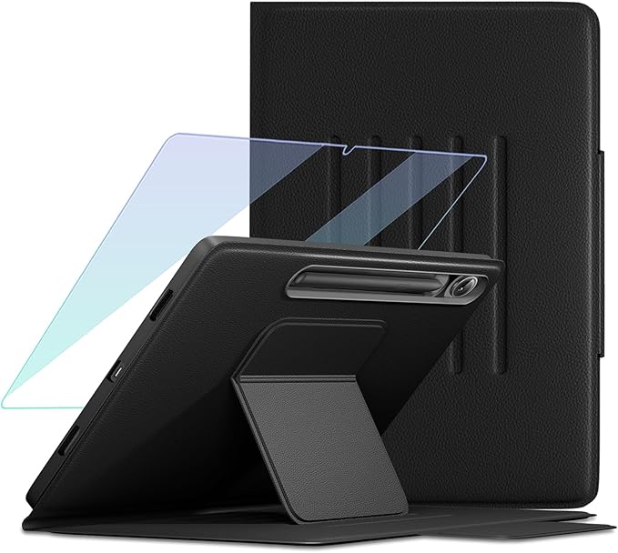 Case for Samsung Galaxy Tab S10 Lite/ S10 FE 2025/ S9 FE 10.9 inch/ S9 11 inch with Screen Protector Adjustable Angles Stand Back Cover Shockproof Premium PU Leather Case (Black)