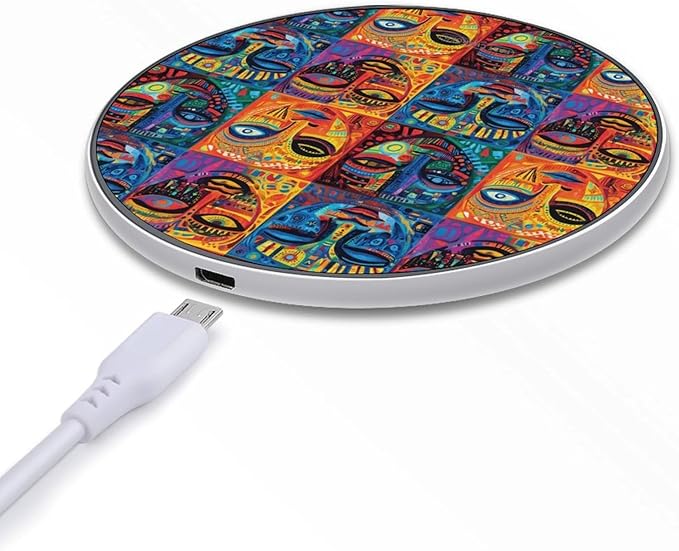 African Mask Tribal Ethnic Wireless Charger Anti-Slip Wireless Charging Pad Slim Charger Mat for Men Women