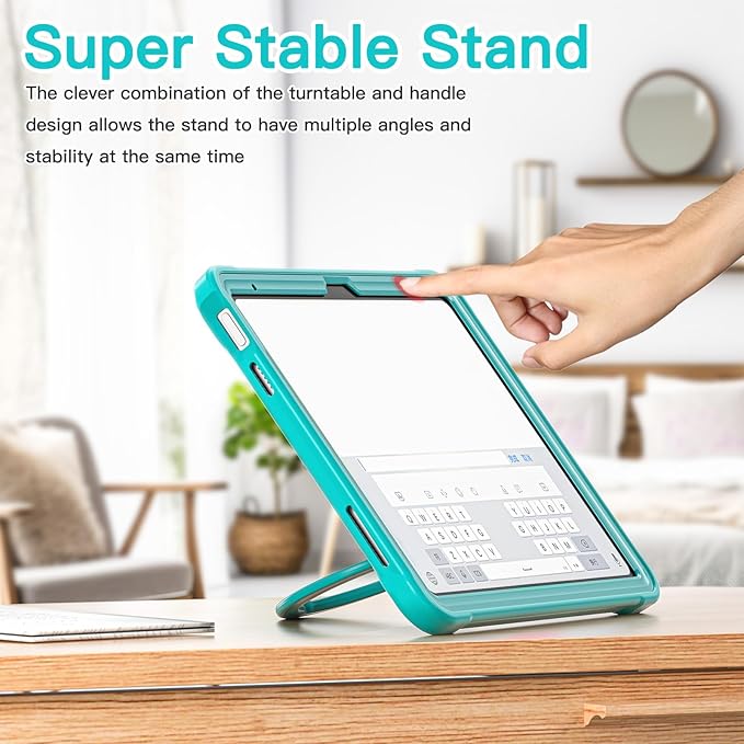 BATYUE Case for iPad (A16) 11th/10th Gen 11''/10.9'' 2025/2022 | Matte Frosted Shockproof Protective Cover with 360° Rotating &amp 180° Folding Stand Shoulder Strap &amp Pencil Holder | Light Blue