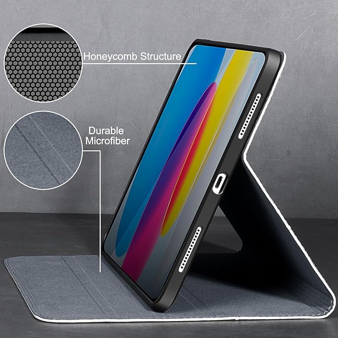 Gexmil Leather Case for iPad (A16) 11th Generation 11 Inch 2025 iPad 10th Generation 10.9 Inch 2022Protective Top Grain Leather Cover Support Auto Sleep/WakeAnti SlipBlue Grey