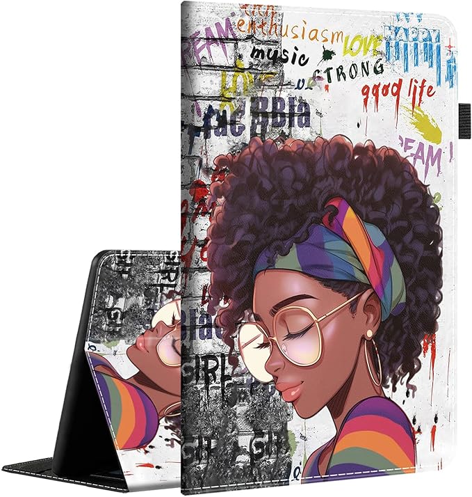 Case for Amazon Fire HD 10 Tablet (9th/7th/5th Generation2019/2017/2015 Release) Multi-Angle Smart Stand Cover Auto Sleep/Wake for Fire 10.1 InchAfrican American Women Graffiti