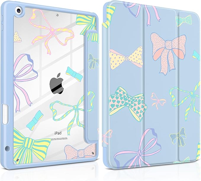 MEEgoodo Case for iPad 10.2 inchTablet Cases for iPad 9th Generation 2021/8th Gen 2020/7th Gen 2019 with Clear Acrylic Back Shell+Pencil Holder+Auto Wake/Sleep+Trifold StandHand Drawn Doodles &amp