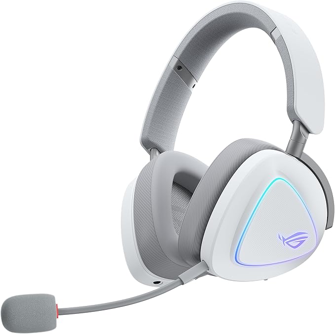 ASUS ROG Delta II Wireless Gaming Headset with Detachable Mic – Tri-Mode (BT 2.4GHz 3.5mm) 50mm Titanium-Plated Drivers 110Hr Battery Lightweight for PC PS5 PS4 Xbox Switch Mobile - White