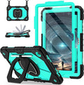 Case for Galaxy Tab A9 Plus Case 11 Inch Rugged Galaxy A9+ Tablet Case with Screen Protector 360 Rotating Stand Shoulder Strap Pen Holder 2023 Model(SM-X210/X216/218) Black Mint