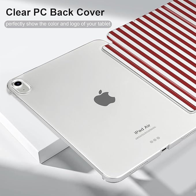 MEEgoodo for M4/M3/M2 iPad Air 11 inch Case 2026 2025 2024Case for iPad Air 5th/4th Generation 10.9 inch 2022 2020 Tablet Cover with Silk Texture &amp PC Clear Back Cover Red Stripes