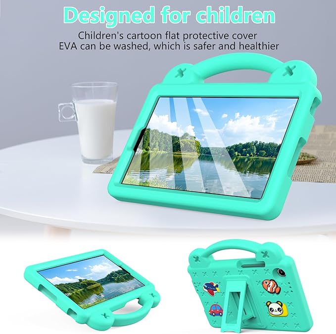 Compatible with Lenovo Tab One 2025 8.7 inch Tablet Case Kids Friendly Universal Lightweight Shockproof Protective Case with Shoulder Strap &amp Stand Handle Mint Green