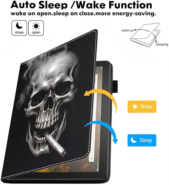 Case for All-New Amazon Fire HD 10 &amp 10 Plus Tablet 10.1 (13th/11th Generation 2023/2021 Release) Slim Stand Folio Cover with Card Slot &amp Auto Wake/Sleep - Skull Model Smoking