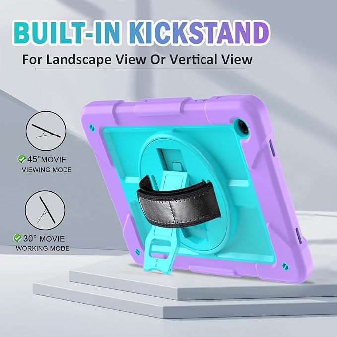 BMOUO for Samsung Galaxy Tab A9+/A9 Plus Case 11 2023 (SM-X210/X216/X218) Shockproof Galaxy Tab A9 Plus Case with Rotating Stand and Hand/Shoulder Strap Purple+Teal