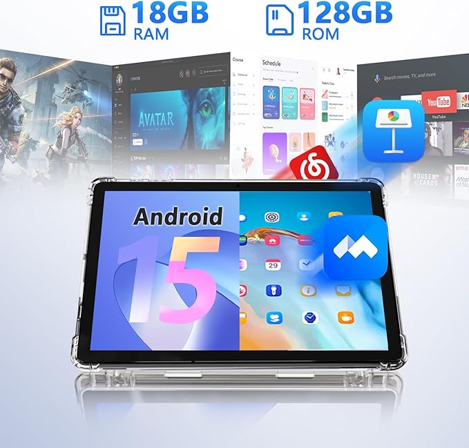 11 inch 2 in 1 Tablet 18GB + 128GB Android 15 Tablet 1TB Expandable 13MP Camera Octa-Core Processor 5G WiFi 8000MAH Battery 11'' IPS HD Touchscreen Tableta.