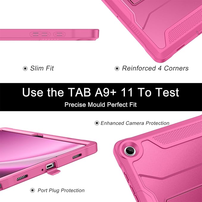 Soke Case for Samsung Galaxy Tab A9 Plus 2023 with Built-in Kickstand Rugged Shockproof Protective Cover for Galaxy Tab A9+ 11 Inch Tablet [SM-X210/X216/X218]Hot Pink