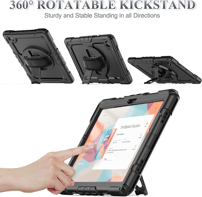 SEYMAC stock Case for Samsung Galaxy Tab A11+ Plus/A9+ Plus 11'' Full-Body Drop Protection Case with Screen Protector Pencil Holder [360° Rotating Hand Strap] &ampStand Black